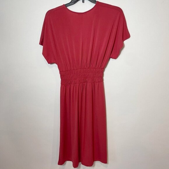 Zara Womens Elastic Waist Midi Dress Pink Size S V-Neck Smocked Formal - Picture 3 of 7